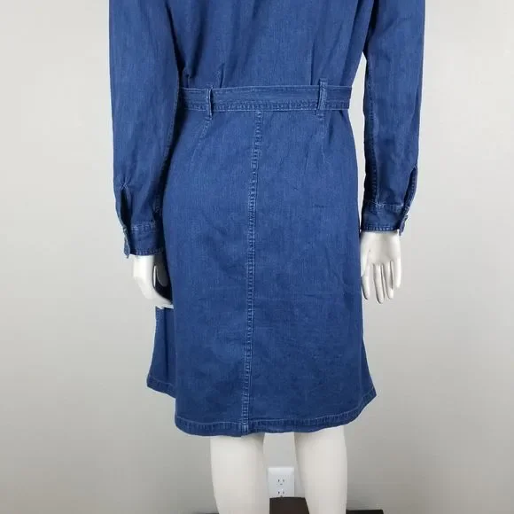 A.P.C. Indigo Chambray Denim Minimalist Cotton Knee Length Belted Shirt Dress M - Picture 7 of 13
